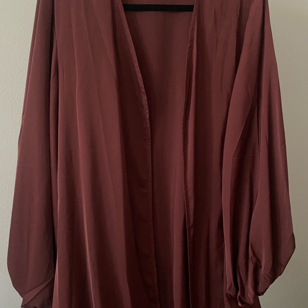 Niswa Fashion Saya Balloon Sleeve Open Abaya Burgundy Brown size XL